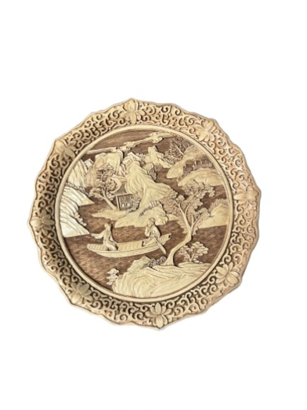 Vintage 1982 Arnart Imports Ivory Dynasty carved resin decorative plate